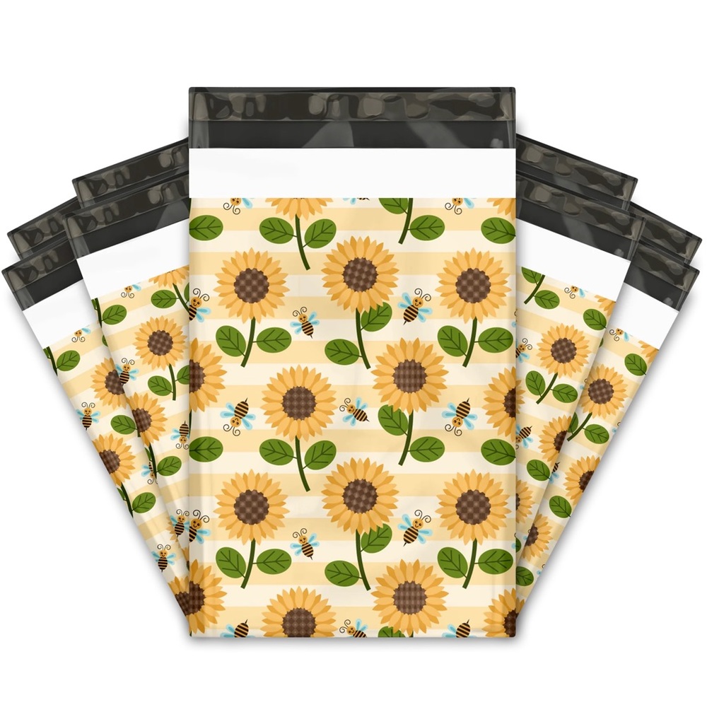 Sunflowers and Bumble Bees 🐝 6x9" Poly Mailer Pack of 50 - Picture 2 of 2